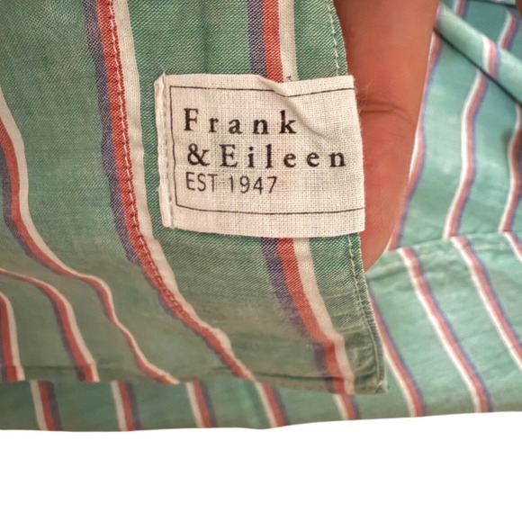 Frank & Eileen Shirley Oversized Green Striped Cotton Button Down Shirt Women M - Picture 9 of 9